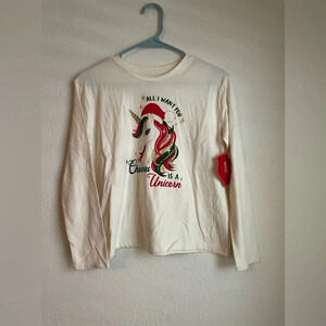 Holiday time girls plus size cream unicorn long sleeve shirt size XXL